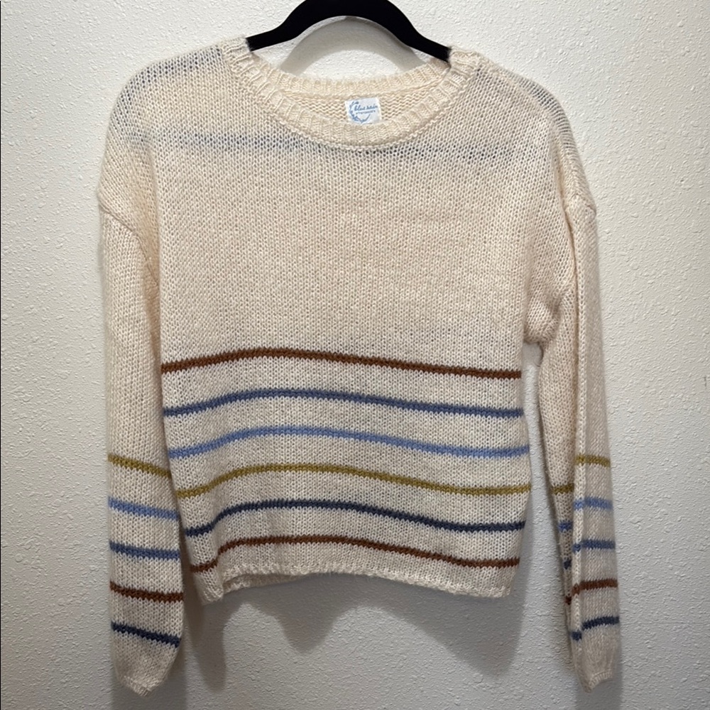 Blue Rain Classic Striped Sweater in Cream and Blue, Size S